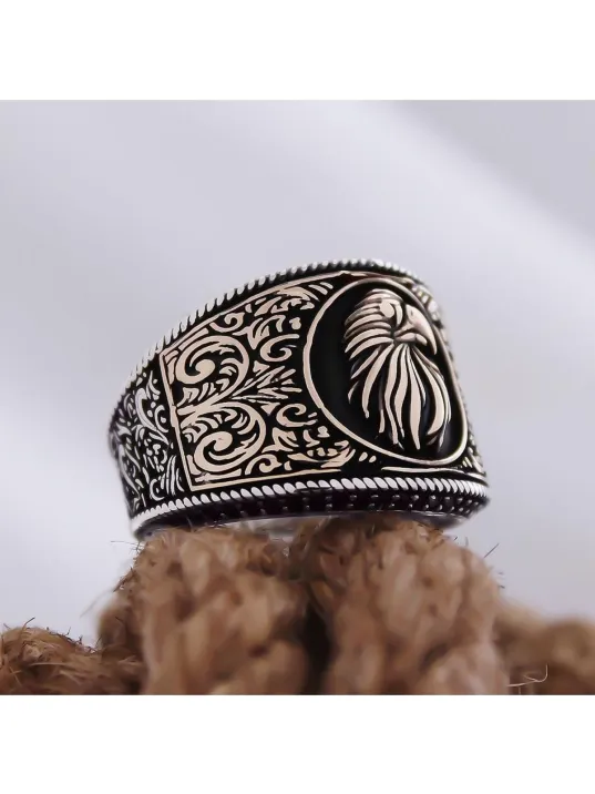 Kartal Motifli Yanı Işlemeli Özel Seri Erkek Gümüş Yüzük