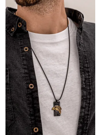 Erkek Çelik Kolye - Kartal Kafası Motifli Çelik Kolye