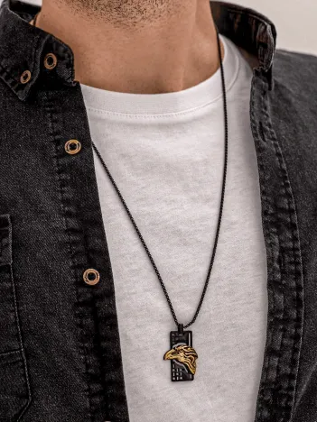 Erkek Çelik Kolye - Kartal Kafası Motifli Çelik Kolye