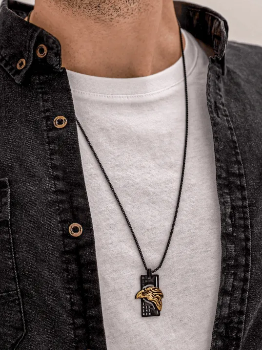 Erkek Çelik Kolye - Kartal Kafası Motifli Çelik Kolye