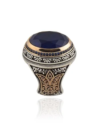 Mavi Zirkon Taşlı Yanları Motifli Erkek 925 Ayar Gümüş Yüzük GYZMAVIZIRC-GMS Mavi Zirkon Taşlı Yanları Motifli Erkek 925 Ayar Gümüş Yüzük GYZMAVIZIRC-GMS