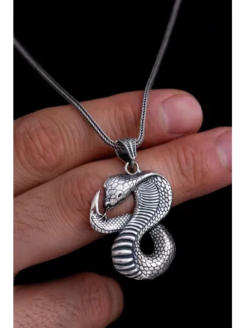 Erkek Gümüş Kolye - Kobra Yılanı Figürlü Gümüş Model 2 Erkek Kolye