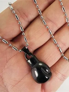 Paslanmaz Çelik Siyah Boks Eldiveni Erkek Kolye Zincir Orta Boy