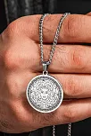 Steel Aether Çelik Kadın Kolye Yunan Tanrısı Medusa İşlemeli Yuvarlak Plaka Kararmaz