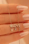 Kadın Gümüş Kolye - Sevgililer Günü - Hediye - Zirkon Taşlı Love Yazılı Kalp Motifli Kadın Kolye