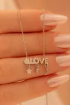Kadın Gümüş Kolye - Sevgililer Günü - Hediye - Zirkon Taşlı Love Yazılı Kalp Motifli Kadın Kolye
