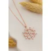 Kadın Gümüş Kolye - Kadın Rose Renk Baget Taşlı Kar Tanesi Gümüş Kolye