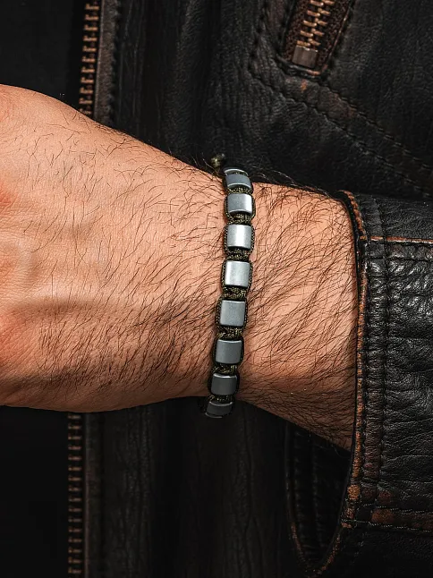 Erkek Kadın Doğal Taş Bileklik - Hematit Doğal Taşlı Sarı Makrome Model Unisex Bileklik