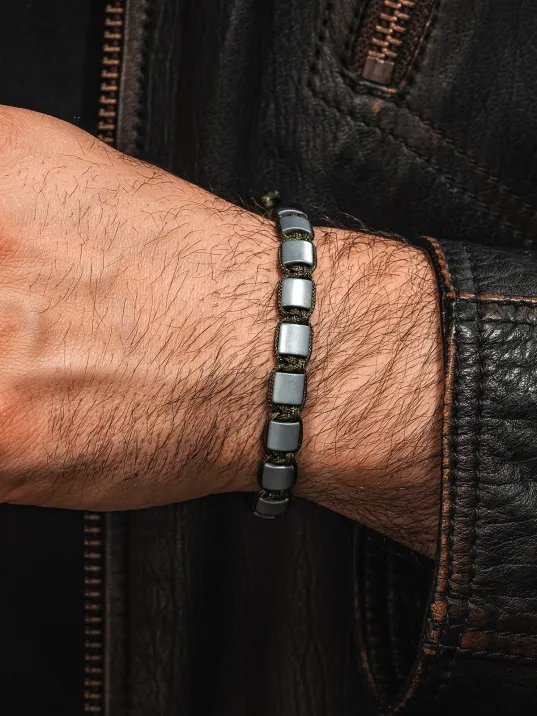 Erkek Kadın Doğal Taş Bileklik - Hematit Doğal Taşlı Sarı Makrome Model Unisex Bileklik