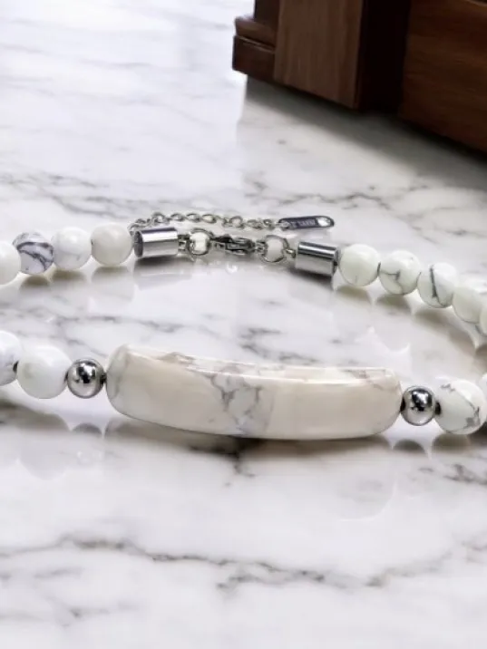 Erkek Kadın Doğal Taş Bileklik - Havlit Doğaltaş Çelik Halat Ve Çelik Klipsli Bileklik