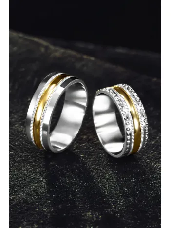 Erkek Kadın Gümüş Alyans - Sarı Ve Beyaz Altın İşlemeli Erkek Kadın Yüzük Erkek Kadın Gümüş Alyans - Sarı Ve Beyaz Altın İşlemeli Erkek Kadın Yüzük