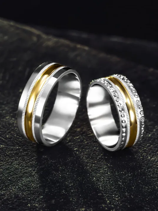 Erkek Kadın Gümüş Alyans - Sarı Ve Beyaz Altın İşlemeli Erkek Kadın Yüzük