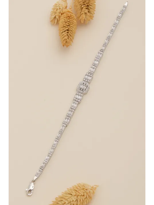 Kadın Gümüş Bileklik - Perihan Baget Taşlı Zirkon Süslemeli Kadın Bileklik