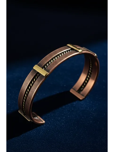 Erkek Kadın Bakır Bileklik - Atlas Otantik Model Bakır Bilezik Metal Kutu Ve Doğal Taşlar
