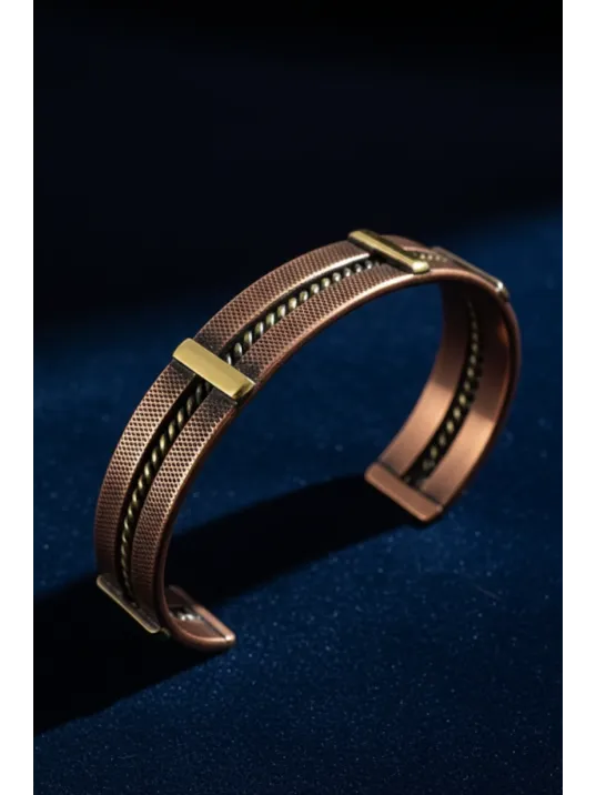 Erkek Kadın Bakır Bileklik - Atlas Otantik Model Bakır Bilezik Metal Kutu Ve Doğal Taşlar