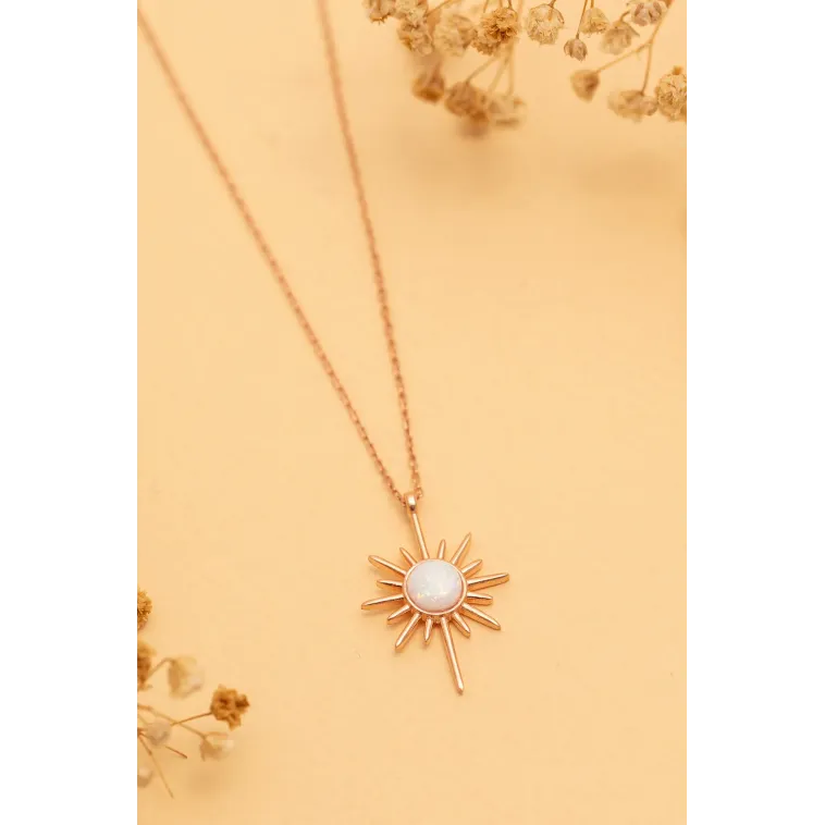 Kadın Gümüş Kolye - Rose Altın Kaplama Beyaz Opal Taşlı Kutup Yıldızı Gümüş Kolye Kadın Gümüş Kolye - Rose Altın Kaplama Beyaz Opal Taşlı Kutup Yıldızı Gümüş Kolye