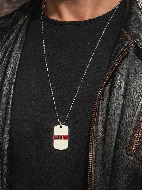 Urban Creed OBEY Yazılı Çelik Erkek Kolye Parlak Top Zincir
