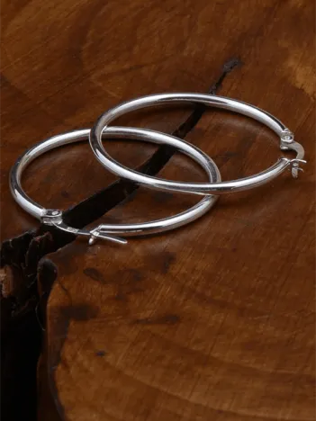 Ottoman 30mm Halka Kesim Yuvarlak Model 925 Ayar Gümüş Kadın Küpesi - GKPKUPEYVRL-GMS