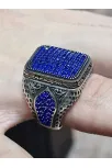 Erkek Gümüş Yüzük - Mavi Zirkon Taşlı Kare Model Yanları Kraliyet Tarzı Erkek Yüzük Erkek Gümüş Yüzük - Mavi Zirkon Taşlı Kare Model Yanları Kraliyet Tarzı Erkek Yüzük