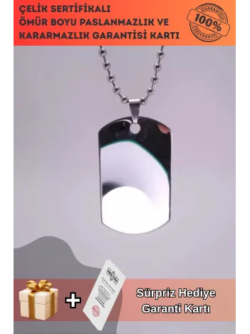 Asker Künyesi Kolyesi Paslanmaz Erkek Bayan Çelik Kolye Top Zincirli