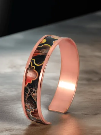 Kadın Bakır Bileklik Yüzük Set - Ester Model Özel Baskı Metal Kutu Ve Kuvars Taşı