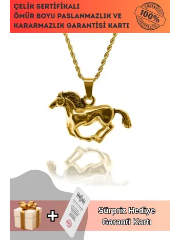 At Figür Erkek Bayan Çelik Kolye Çelik Burma Zincir CKLATLFIGUR-ALT