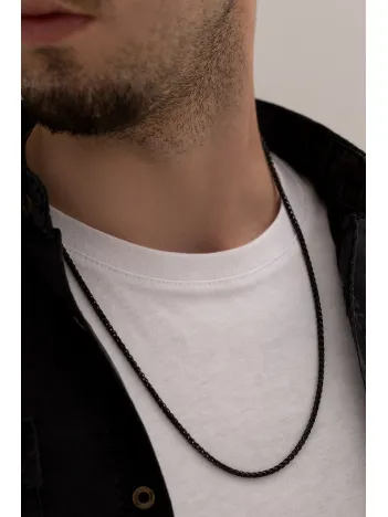 Yuvarlak Kral Model Siyah Çelik Erkek Kolye Zincir 3mm Orta Kalınlıkta