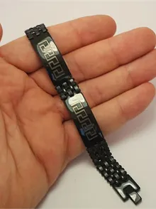 Siyah Erkek Çelik Bileklik Özel Tasarım Grek Model