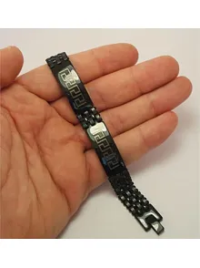 Siyah Erkek Çelik Bileklik Özel Tasarım Grek Model
