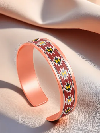 Kadın Bakır Bileklik Yüzük Set - Natasha Model Özel Baskı Metal Kutu Ve Kuvars Taşı