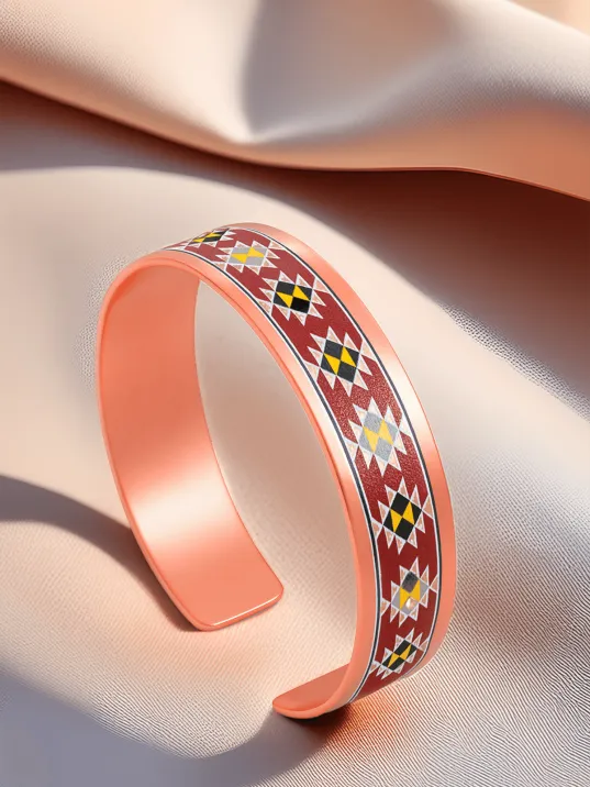 Kadın Bakır Bileklik Yüzük Set - Natasha Model Özel Baskı Metal Kutu Ve Kuvars Taşı