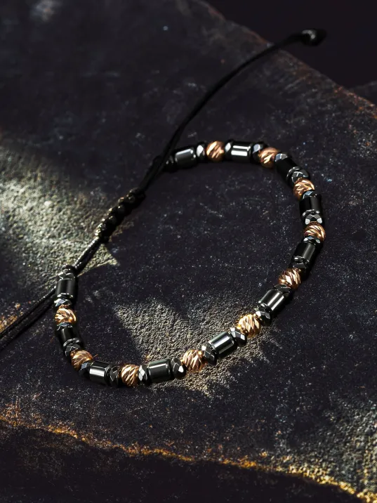 Kadın Erkek Gümüş Bileklik - Hematit Taşlı Gümüş Detaylı İnce Kibar Erkek Kadın Bileklik