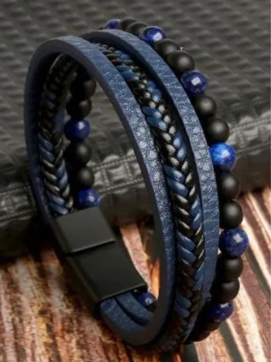 OSMANLI GÜMÜŞ Erkek Bileklik - Erkek Deri Bileklik - Erkek Boncuk Bileklik - Deri Ve Boncuk Kombin Bileklik