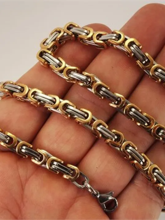 Rose(bakır rengi) Beyaz Kral Erkek Çelik Kolye Ve Bileklik Set Orta Kalınlıkta