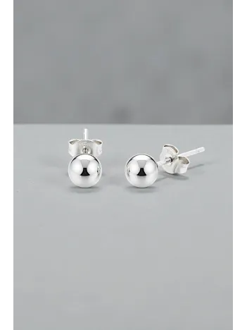 Kadın Gümüş Küpe - 6 mm 925 Ayar Gümüş Top Küpe