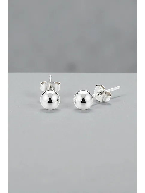 Kadın Gümüş Küpe - 6 mm 925 Ayar Gümüş Top Küpe