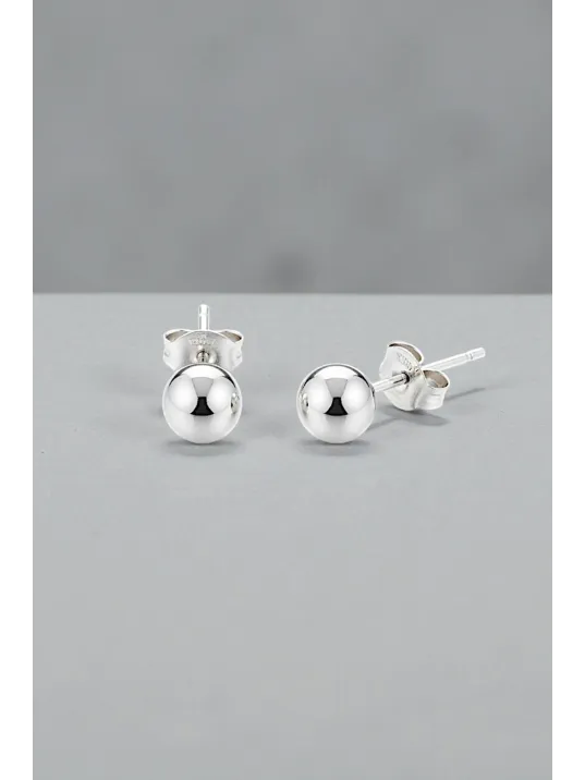 Kadın Gümüş Küpe - 6 mm 925 Ayar Gümüş Top Küpe