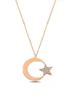 Zirkon Taşlı Rose Renk Ay Yıldız Kadın Gümüş Kolye GKLAYYLDZM3-ROS