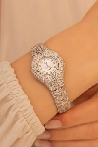 Kadın Gümüş Saat - Zirkon Taşlı 925 Ayar Gümüş Kadın Saat