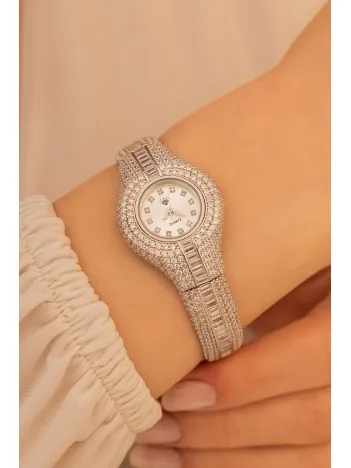 Kadın Gümüş Saat - Zirkon Taşlı 925 Ayar Gümüş Kadın Saat