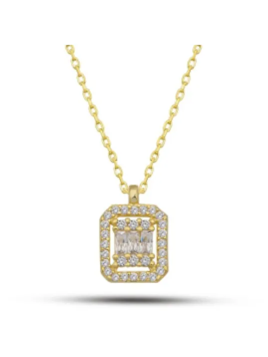 Gümüş Kolye - Kadın Tek Taş Baget Gümüş Rose Altın Kolye Gümüş Kolye - Kadın Tek Taş Baget Gümüş Rose Altın Kolye