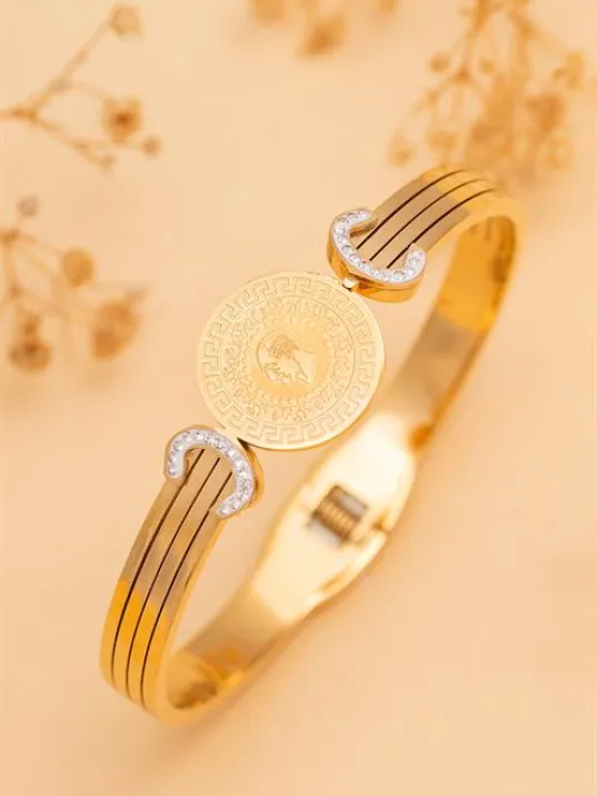 Kadın Bileklik-22 Ayar Gerçek Altın Kaplama(kararmaz) Çelik Kadın Kelepçe-Çeyrekli Altın Kaplama Çelik