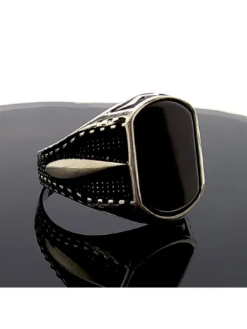 Oniks Taşlı Erkek Gümüş Yüzük