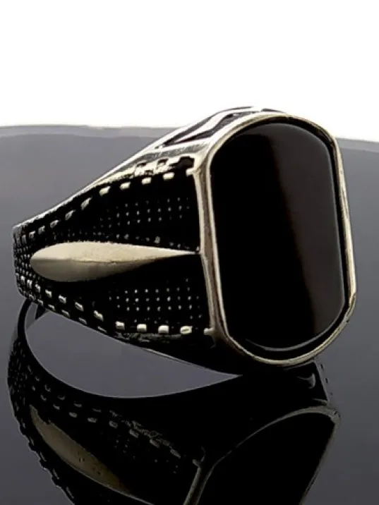 Oniks Taşlı Erkek Gümüş Yüzük