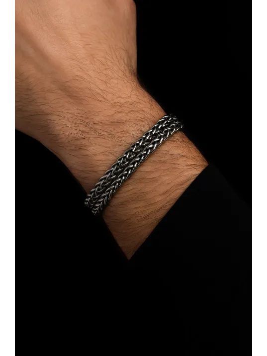 Erkek Çelik Kral Bileklik - Çift Sıra Kalın Zincir Model