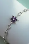 Kadın Gümüş Bileklik - Mor Doğal Safir Taşlı Nergis Model Damla Motifli Gümüş Bileklik Kadın Gümüş Bileklik - Mor Doğal Safir Taşlı Nergis Model Damla Motifli Gümüş Bileklik