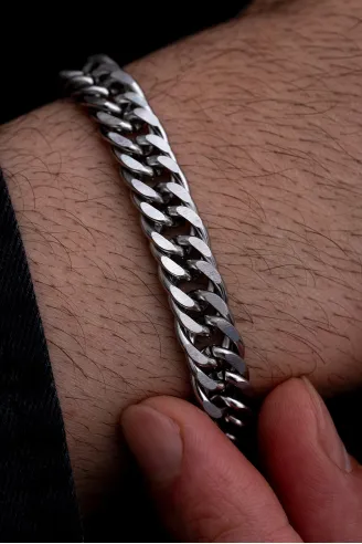 Erkek Çelik Bileklik - 9 mm Sık Örüm Gurmet Zincir Çelik Bileklik