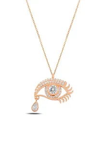 Zirkon Taşlı Rose Göz Model Kadın Gümüş Kolye GKLGOZMODL5-ROS
