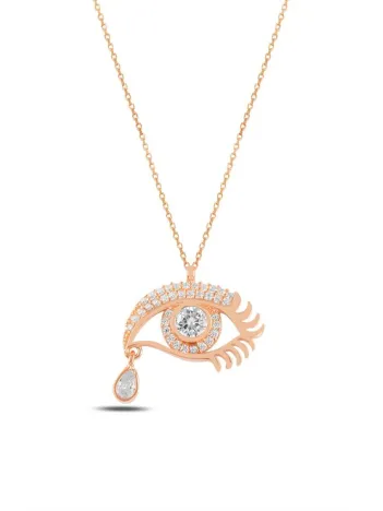 Zirkon Taşlı Rose Göz Model Kadın Gümüş Kolye GKLGOZMODL5-ROS