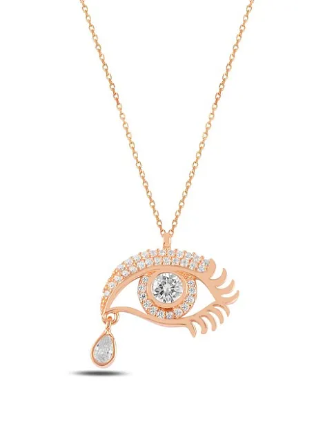 Zirkon Taşlı Rose Göz Model Kadın Gümüş Kolye GKLGOZMODL5-ROS